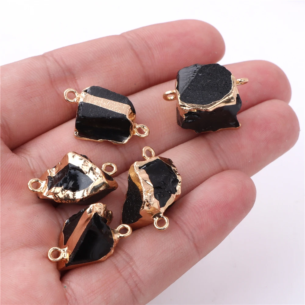 Irregular Raw Stone Connector Pendent Double Holes Glod Color Plated Charm Natural Aquamarine Amethysts Gem Jewelry Accessories