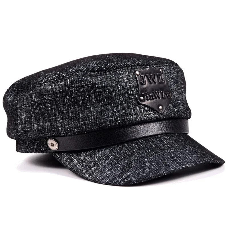 Novelty Male Real Leather Flat-Top Punk Rivet Thin  Hats Men Sheepskin Baseball Caps Women British Navy Students Casquette