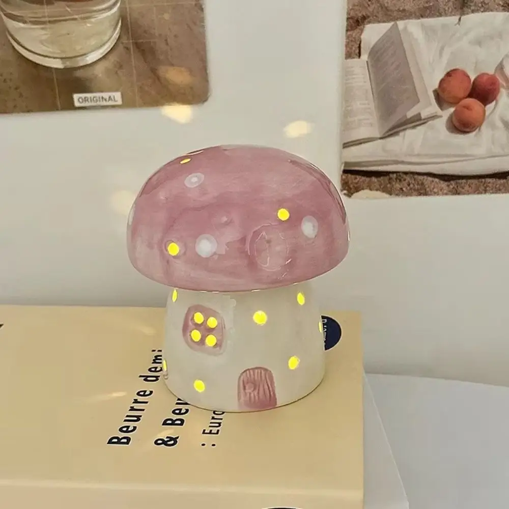Table Decor Lamp Mushroom Night Light Sleeping Nordic Bedside Night Light LED Eye Protection Ceramic Night Light Birthday Gift