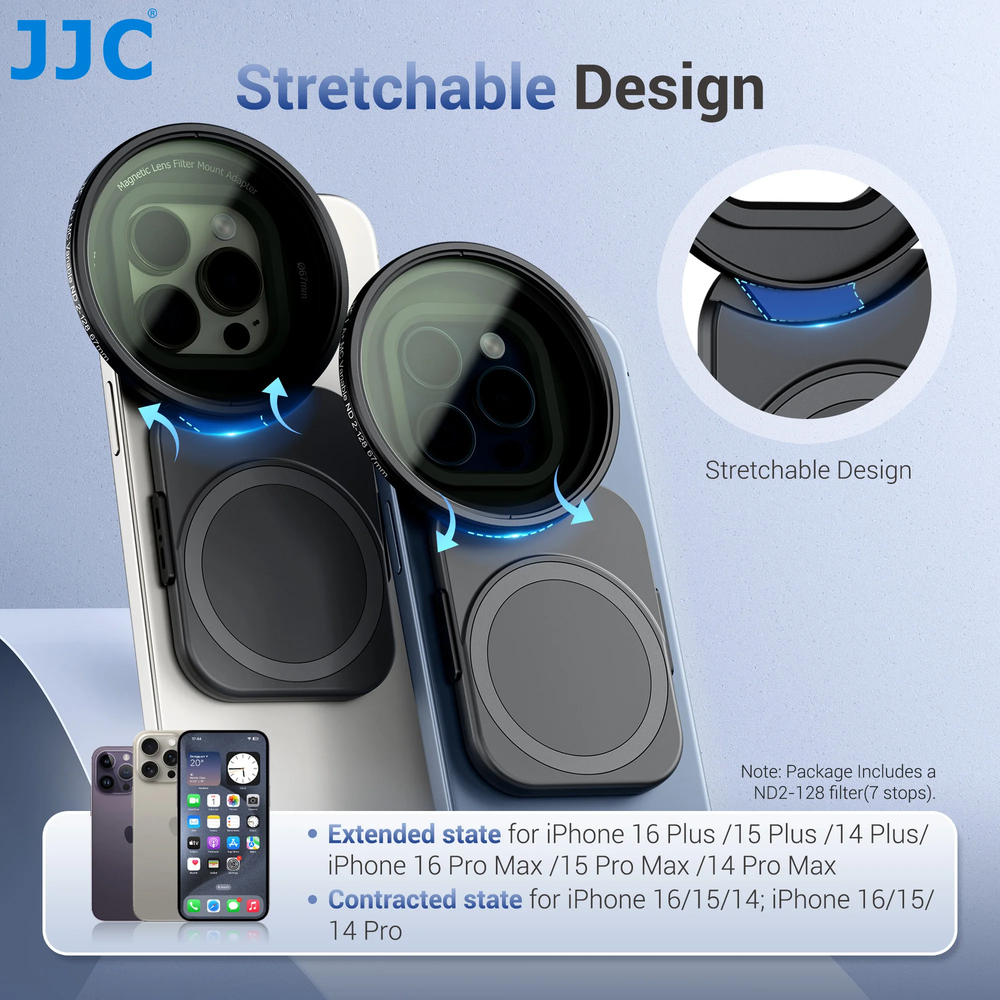 JJC 67mm ND2-128 Variabler ND-Filter Magnetischer Objektivfilter-Adapter-Set für iPhone 17 16 15 14 Pro Max Plus Vlog-Videoaufnahmen – Detail 4