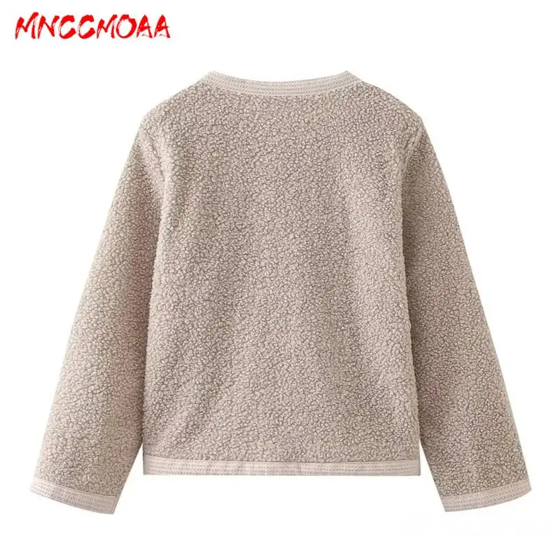 MNCCMOAA 2024 Autumn Women Fashion Loose Round Neck Button Knit Sweater Cardigan Female Solid Color Casual Long Sleeve Outerwear