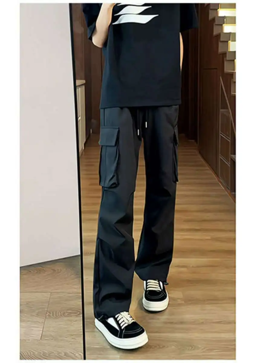 

Casual Straight Leg Workwear Trousers ex Vintage Spor Loose Fit Trousers for Teens And Students Korean Sle Pants