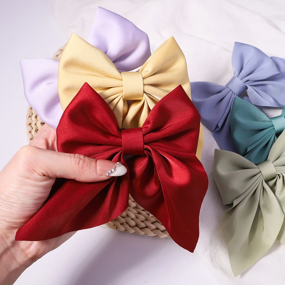 Sweet Solid Color Big Bow Hair Clip For Women Girls Elegant Flower Printed Bowknot Barrettes Hairpins Headwear Hair Accessories