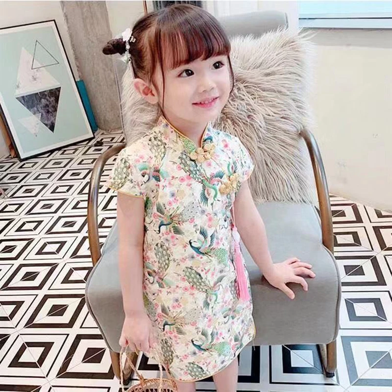 Kid Girl Dress Chinese Style Choengsam Princess Costume Qipao Tang Clothes Baby Girl Outfit Hanfu Children Retro Dress A1239