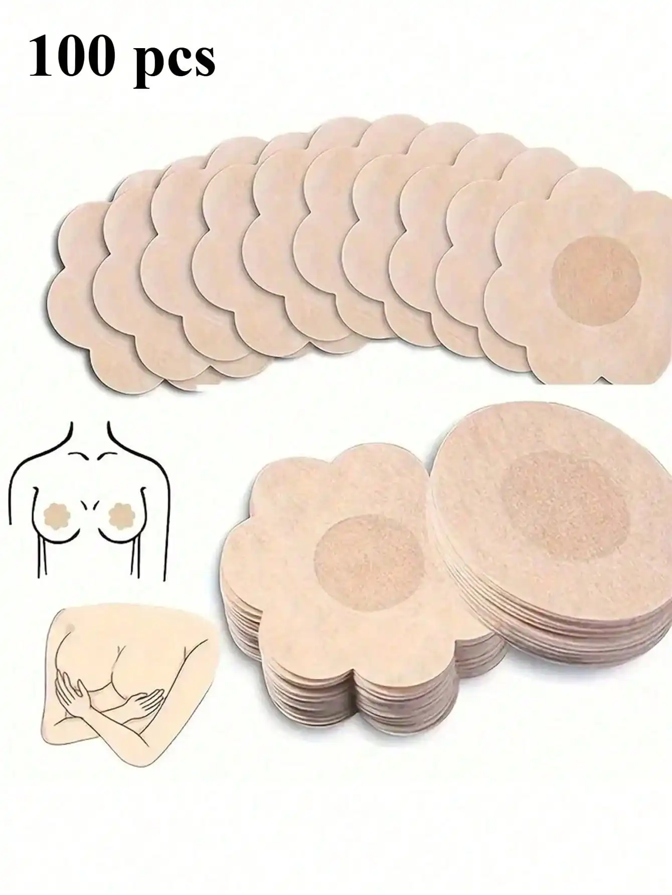 

100 шт. Цветочные и круглые одноразовые накладки на соски, бесшовные самоклеящиеся невидимые бюстгальтеры для платьев с глубоким вырезом