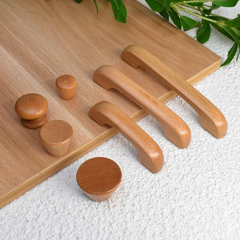 Solid Wood Cabinet Drawer Knobs Log Handle Wardrobe Handle Beech Walnut Home Kitchen Knobs Furniture Hardware