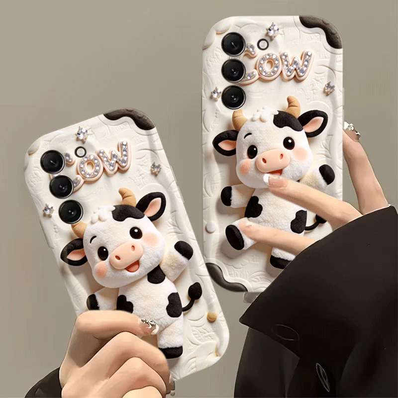 2D Flat Cute Cartoon Cow Calf Phone Case For Samsung Galaxy S24 S25 FE S26 S22 S23 Ultra Plus A56 A55 A37 A36 A27 A26 A16 Cover