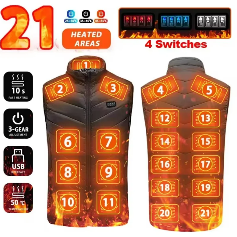 

Куртка с подогревом на 21 зону, электрическая, для мужчин и женщин, спортивная одежда, с графеновым нагревом, USB-подогрев, для кемпинга