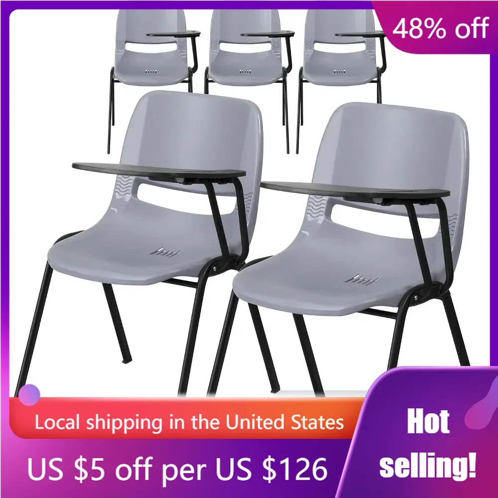 

5 Pack Gray Ergonomic Shell Chair With Left Handed Flip-Up Tablet Arm School Chairs Children's Furniture Commercial