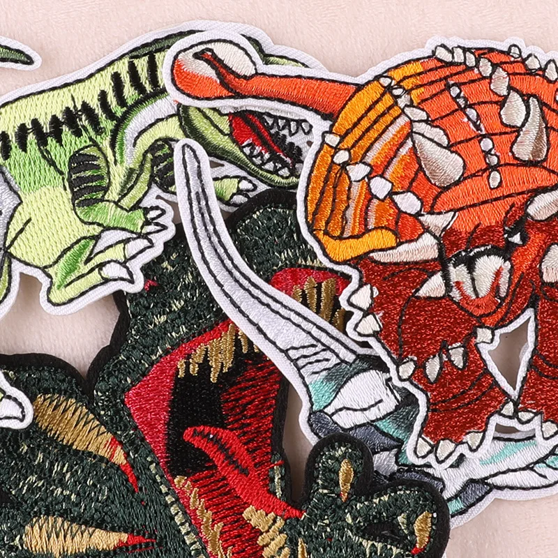 Tyrannosaurus Rex Dinosaur Embroidery Badges Iron On Patches On Clothes DIY Dress Jean Hat Accesories Cartoon Applique Stickers