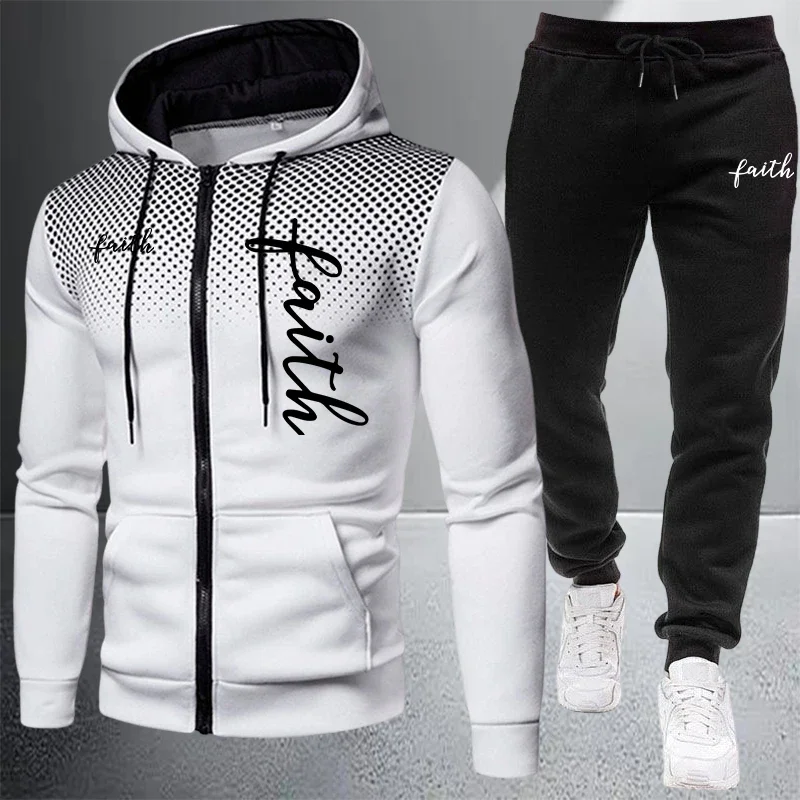 2026 Men's Tracksuit Casual Zip Jacket Hooded Sweatshirts Coat Outdoors Sports Jogging Clothing Autumn Winter Single Tops Pants view 2