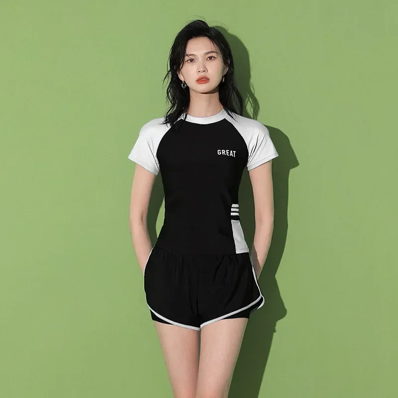 الراقية الشعور المحافظ طالب ملابس السباحة النسائية منفصلة حجم كبير حجم كبير ملابس السباحة الدافئة الربيع زاوية السراويل