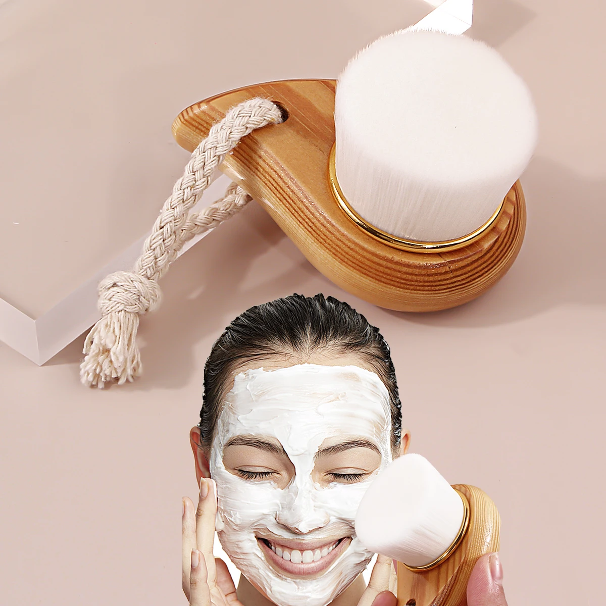 Wooden Handle Facial Cleansing Brush Soft Fiber Hair Exfoliating Blackhead Face Clean Brush Skin Care Tool Facial Cleansing Tool