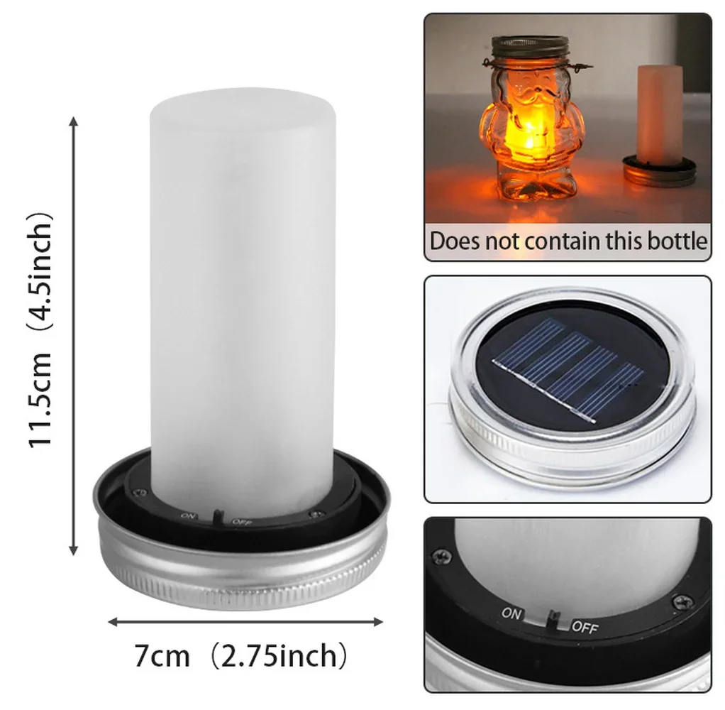 1PCS Solar LED Mason Jar Lit Light Torch Flame Warm LED Garden Outdoor Solar Bottle Lamp Candle Lantern Christmas Decoration