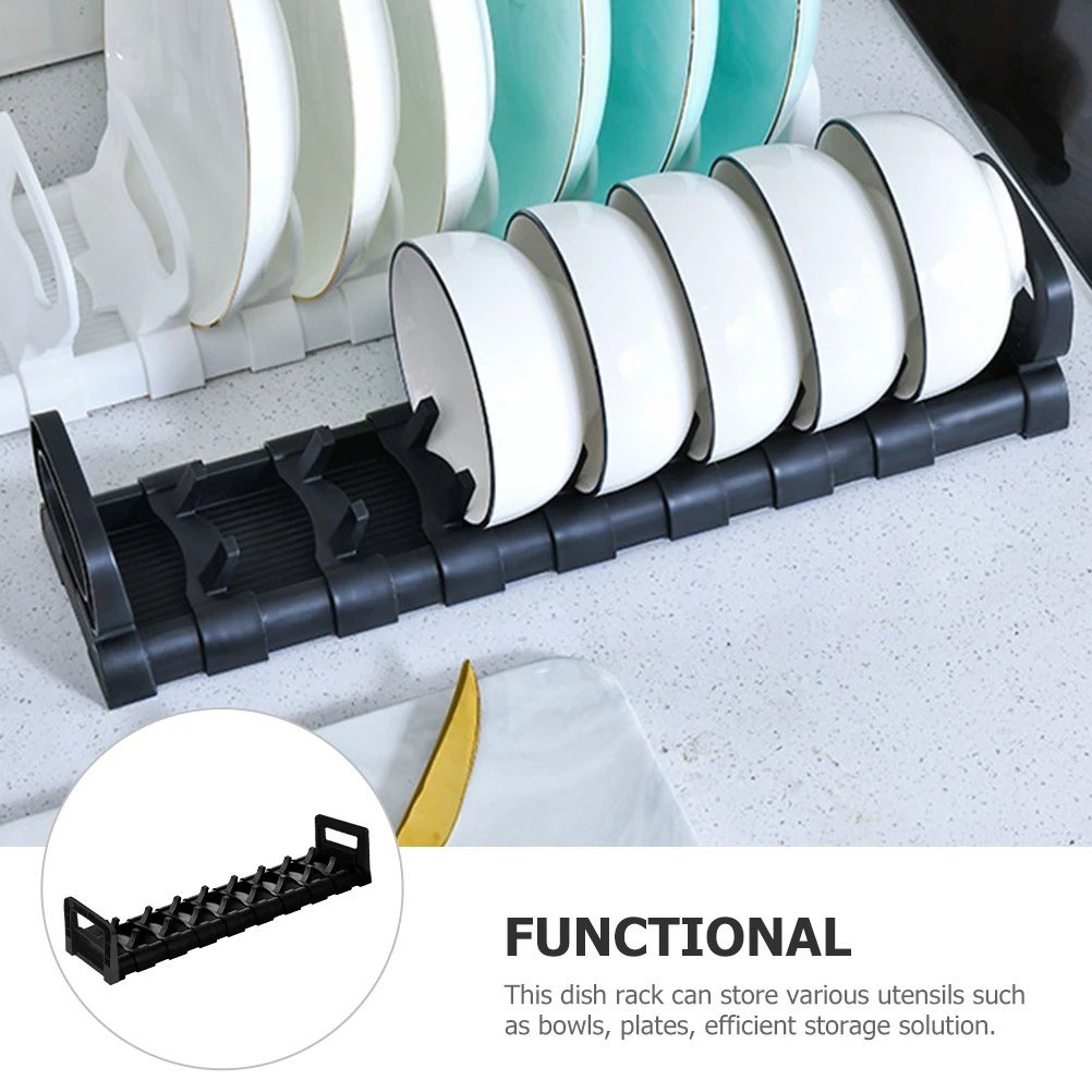 

8 Compartments Black Dish Drying Rack Adjustable PP Material Kitchen Counter Storage Drainage Design Plates Bowls Utensils