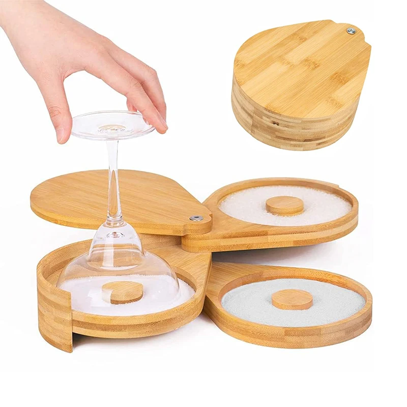 3 Tier Salt Rimmer Bamboo Material Margarita Glass Rimmer for Cocktails Adjustable Sauce Seasoning Plate Mixing Sugar Rim Box