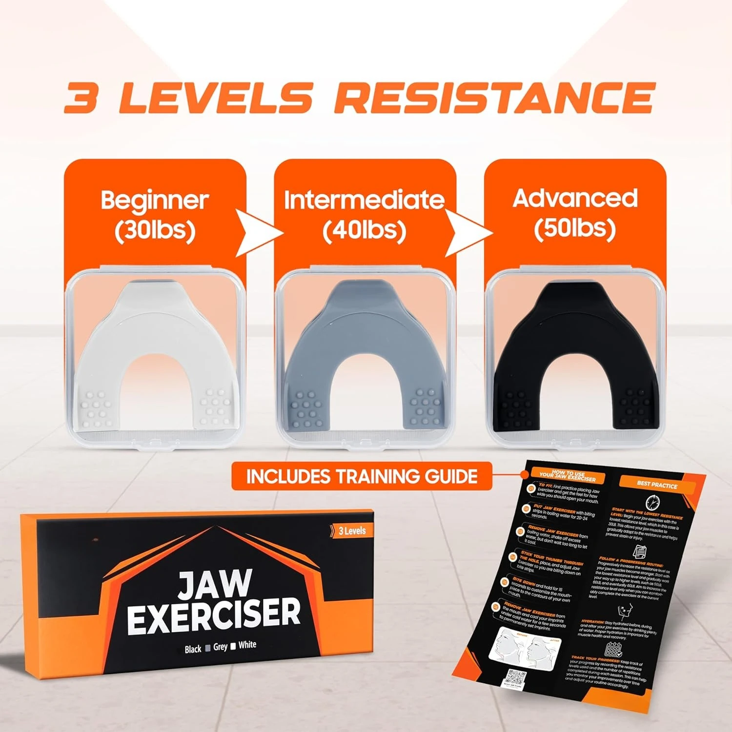 Premium Jaw Exerciser for Men & Women | 3 Resistance Levels, Silicone Jaw Trainer | Strengthen Jaw, Face & Neck Muscles,