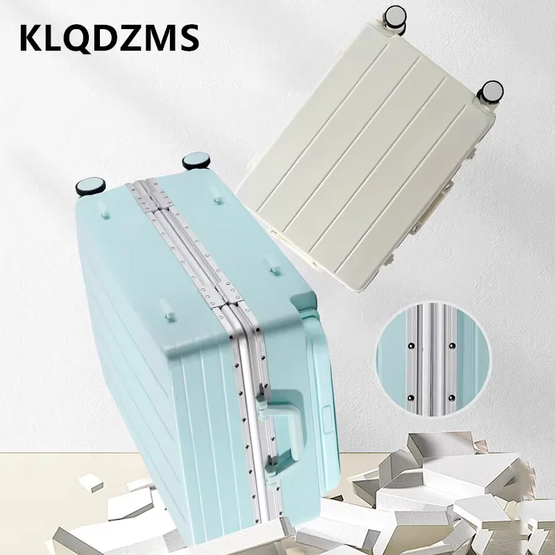 

KLQDZMS New PC Suitcase Aluminum Frame 20"22"24"26"28 Inch Boarding Box Large Capacity Trolley Case Universal Wheel Luggage