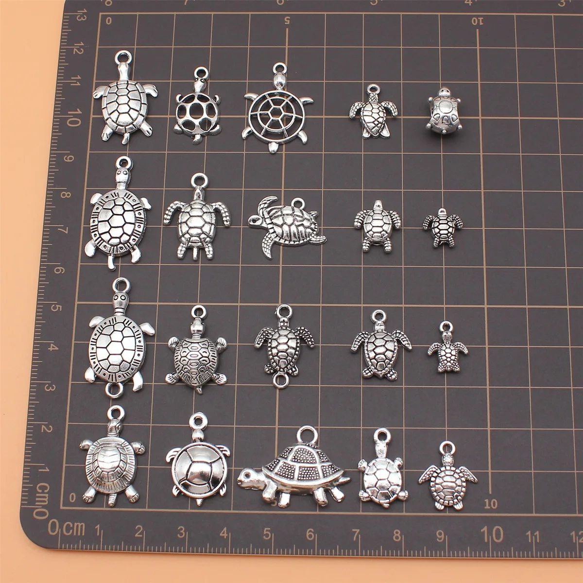 20pcs Antique Silver Color Turtle Charms Collection For DIY Jewelry Making, 20 Styles, 1 of Each