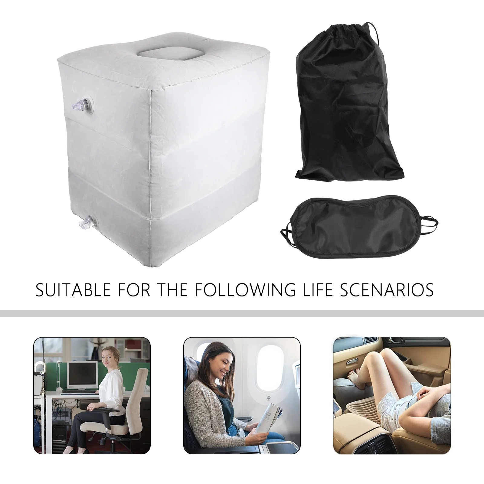 

Inflatable Footrest Pillow Adjustable Height Folding Travel Cushion For Long Sitting Comfort Flocking Pvc Material Easy Clean