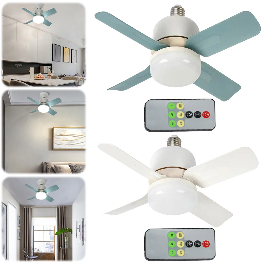 Ventilador de techo pequeño con enchufe E27 con Control remoto, ventilador de techo LED de 14W, ventilador de techo blanco para porche, oficina, garaje, restaurante