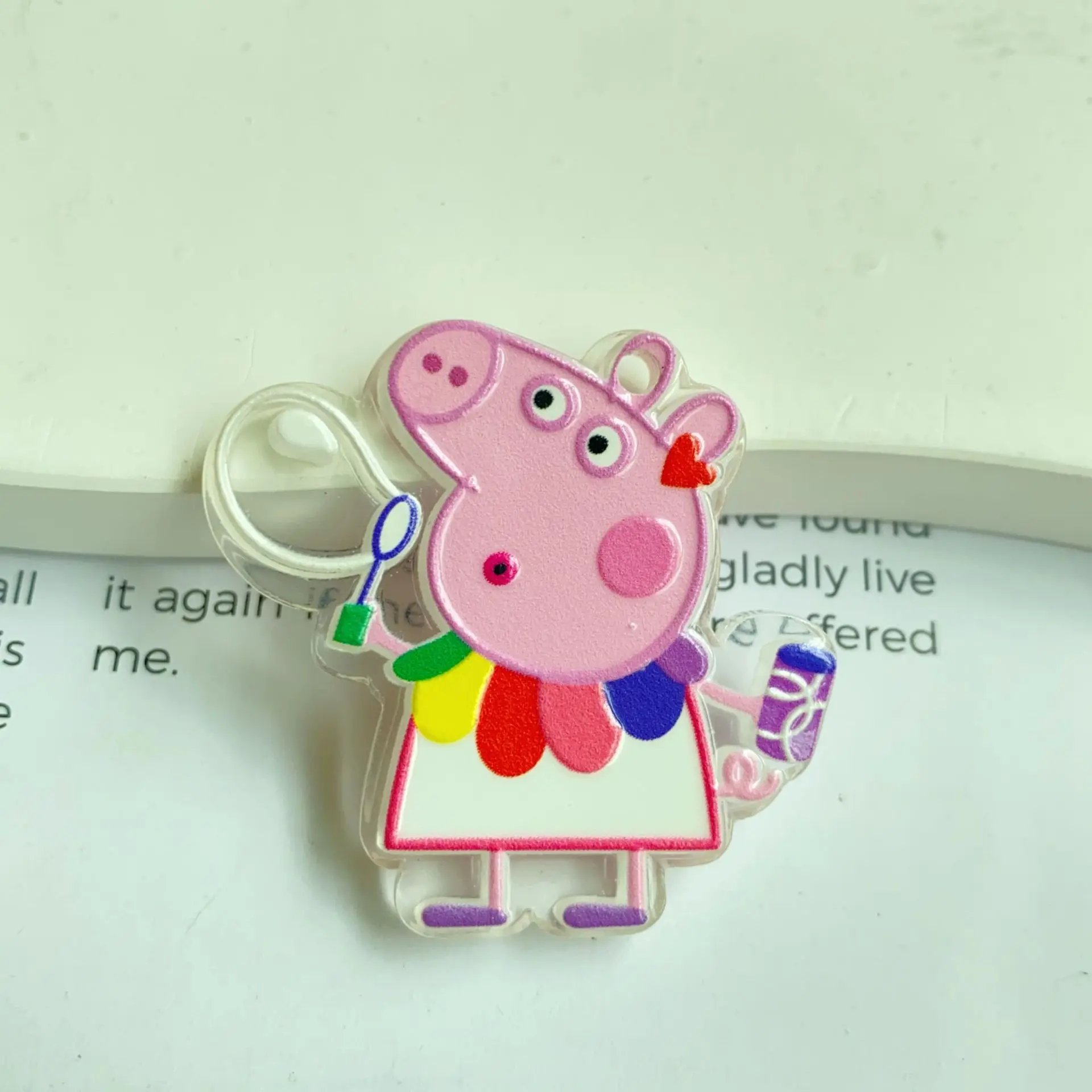 Hanging hole bright oil embossed hanging hole cartoon Peppa Pig chip pendant DIY mobile phone chain key bag hanging accessories - view 2