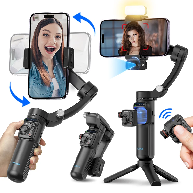 Handheld 3-Axis Gimbal Stabilizer for iPhone & Android, Anti-Shake Phone Holder with Tripod, for Vlogging & Video Recording