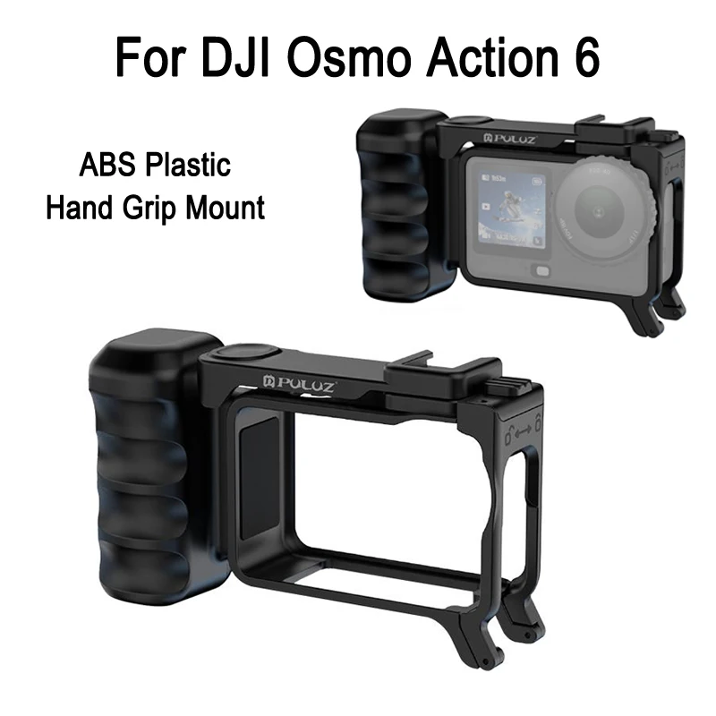 PULUZ Hand Grip Camera Mount For DJI Osmo Action 6, Camera Cage Street Photography Handle Cold Shoe ABS Plastic Expand Frame