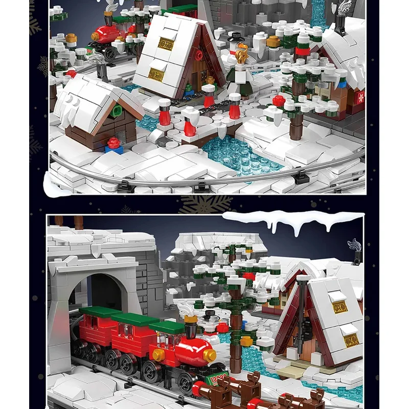 Conjunto de presente de ano novo trem parque blocos de construção brinquedo com luzes música controle remoto diy tijolos brinquedo para crianças menino presente natal