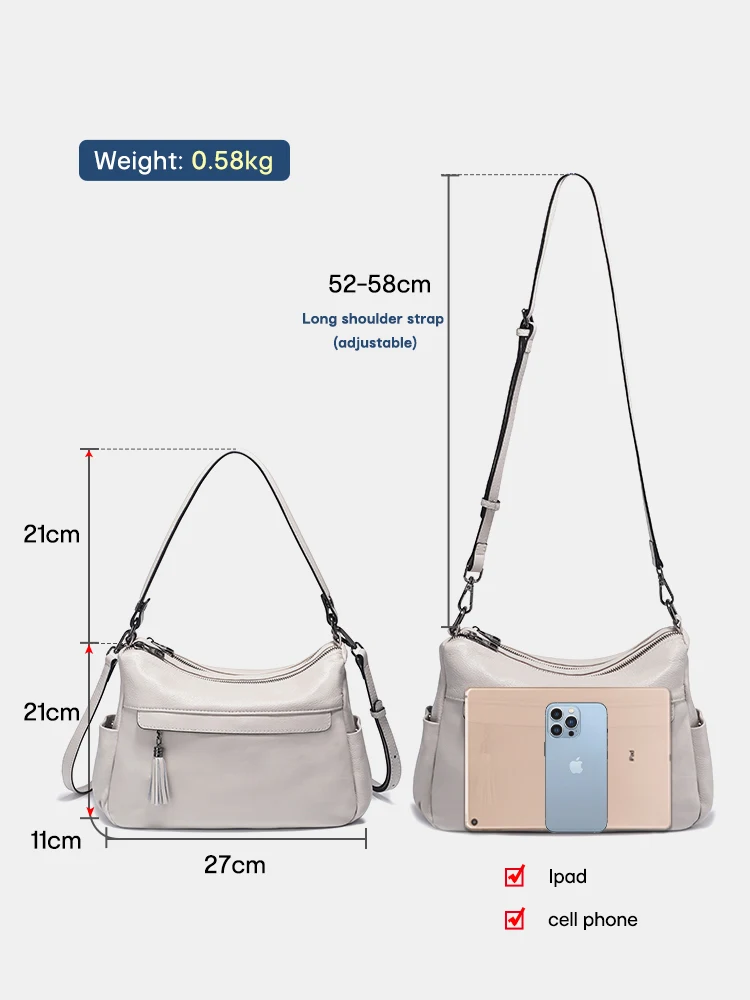 Imagem -03 - Bolsa de Ombro Crossbody Branco Zency para Mulheres 100 Couro Genuíno Bolsas de Grife Macias Borla Grande Capacidade Bolsa Hobo