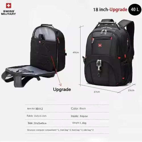 SWISS 17" Laptop Backpack Waterproof USB Charge Port Swiss-style Multifunctional Rucksack Schoolbag Mochila Hiking Travel bag - Image 12
