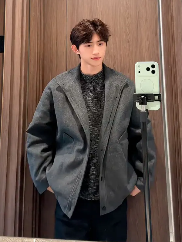 

Утепленная шерстяная хлопковая куртка для мужчин: зимняя, теплая, с воротником-стойкой, модная, молодежная, с длинными рукавами, на одной пуговице