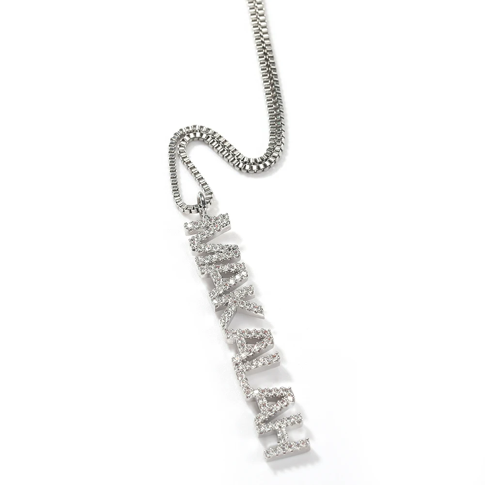 Uwin Custom Personalized Necklace Mini Letters Vertical Name Necklace Box Chain Cubic Zirconia Fashion Hiphop Jewelry