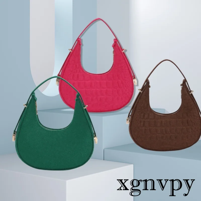 

Xgnvpy Fashion Alligator Pattern Shoulder Bags for Women Small Handle Underarm Bag Clutch Felt Female Handbag with Purse