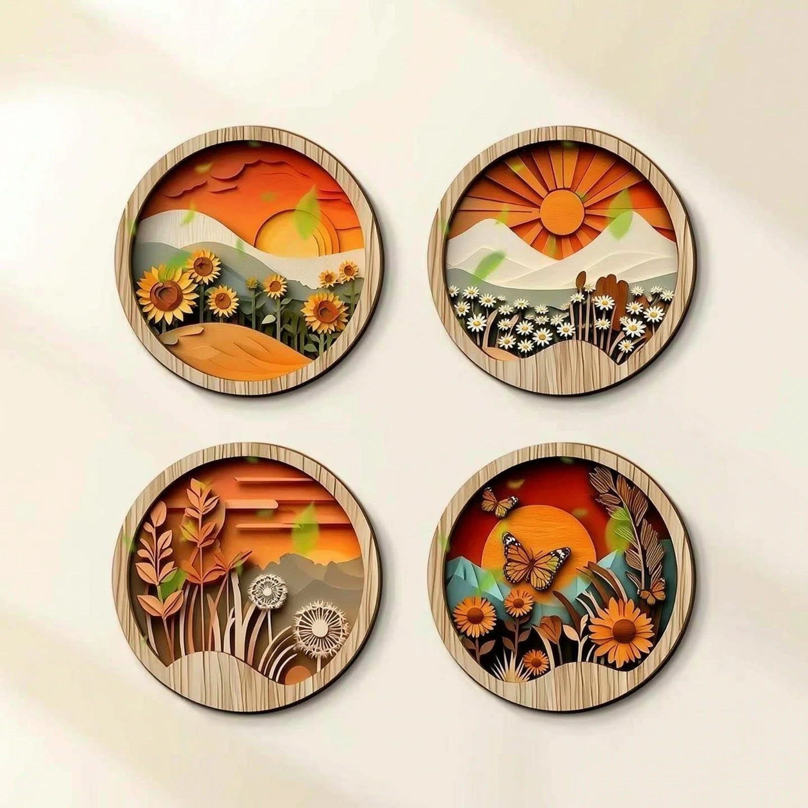4 Pieces Wood Wall Decor Rustic Plaques with Adhesive Sheet for Living Room, Entryway - view 3
