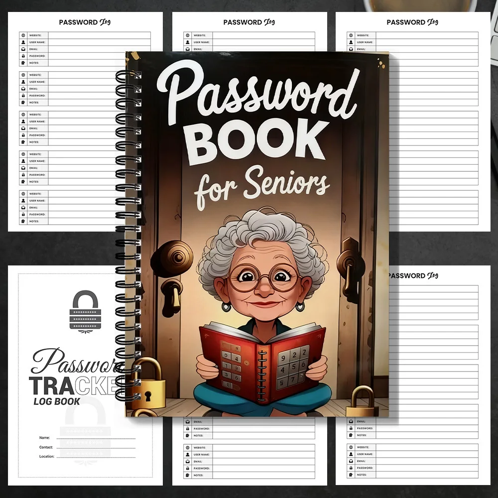 1PC Notizbuch, Senior-Illustrated, Passwort-Management-Notizbuch für Senioren, zur Vereinfachung der digitalen Kontoaufzeichnung, ideal für