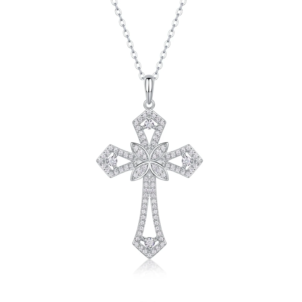 Vinregem Passed Test 3EX VVS1 D Color Real Moissanite Diamond Cross Pendant Necklace 925 Sterling Silver Jewelry Drop Shipping