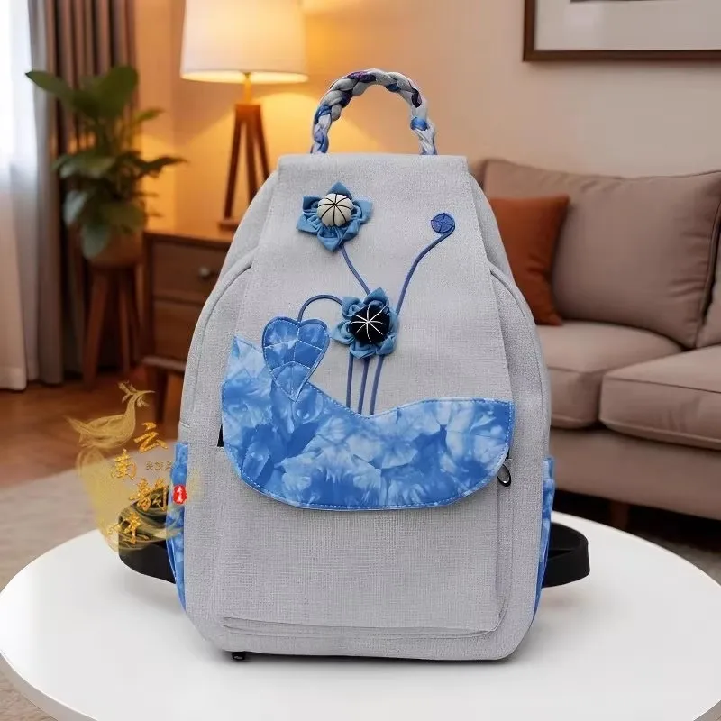 Vintage Chinese Style Canvas Handmade Tie Dye Fabric Backpack