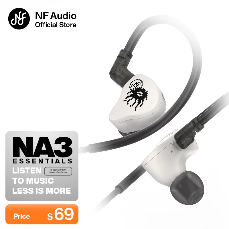 NA3 In-Ear Dynamic Professional Wired Earphones with High-Quality Sound For Vocal, Comfortable For Long Wearing white