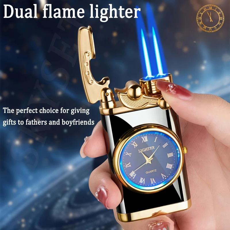 

Windproof Dual Flame Butane Gas Lighter Vintage Genuine Blue Flame Refillable Smoking Accessories and Gifts Cigarette Lighters