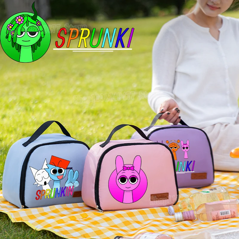 Sprunki Lunch Bag Insulated Packages Large Capacity Handbags Cartoon Pattern Long-lasting Insulation Office workers picnic box