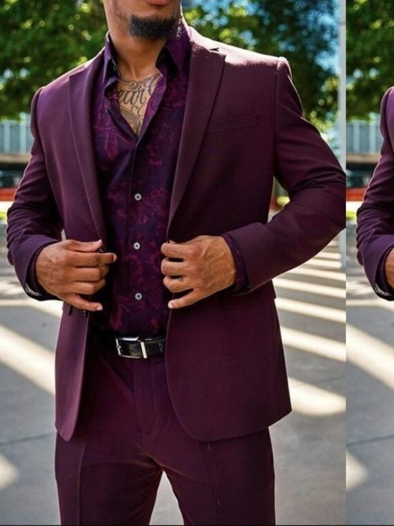 

Burgundy Men Suits Slim Fit Fashion Prom Tuxedos Wedding Groom Blazers Pants