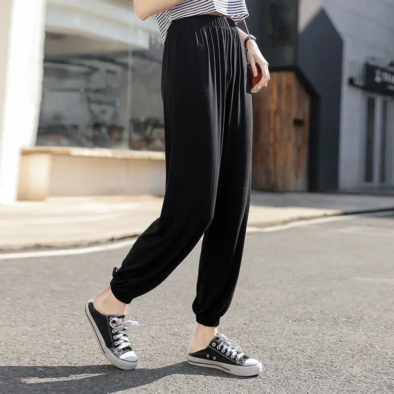 2025 Spring and Autumn New Women Sports Jogging Drawstring Pocket Leg Tight Pants Solid Color Outdoor Leisure Breathable Pants