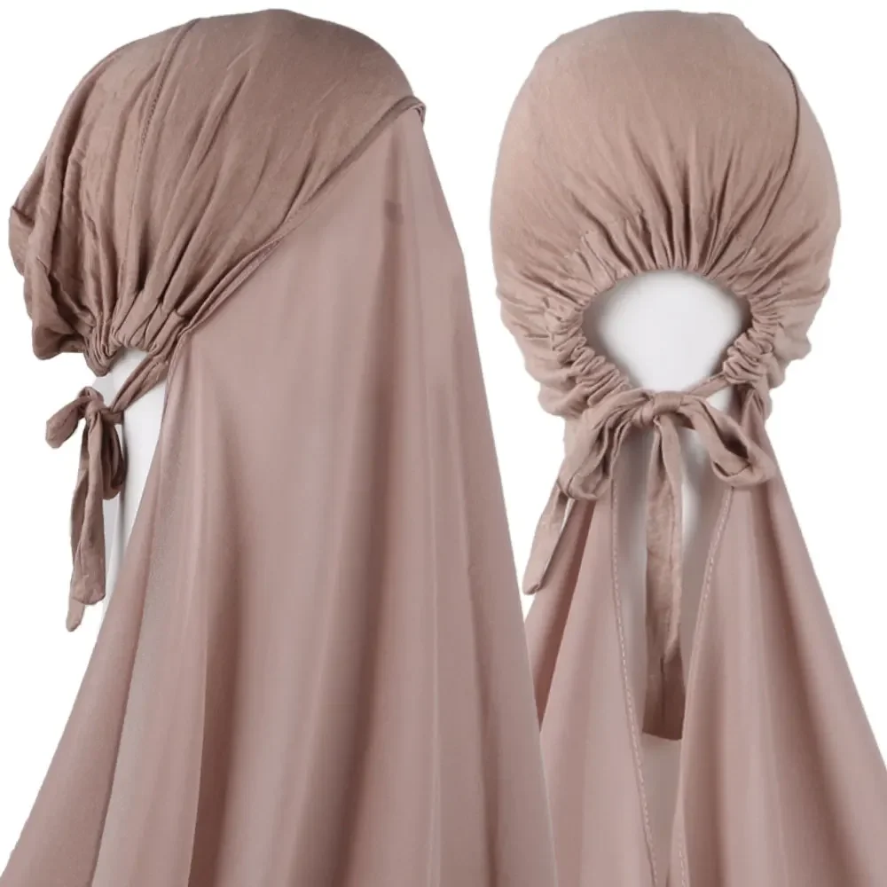 Musilm Women instant Chiffon Hijab With Bonnet  Heavy Chiffon Hijabs with Elastic Inner Caps Chiffon Scarves With Cap Pinless