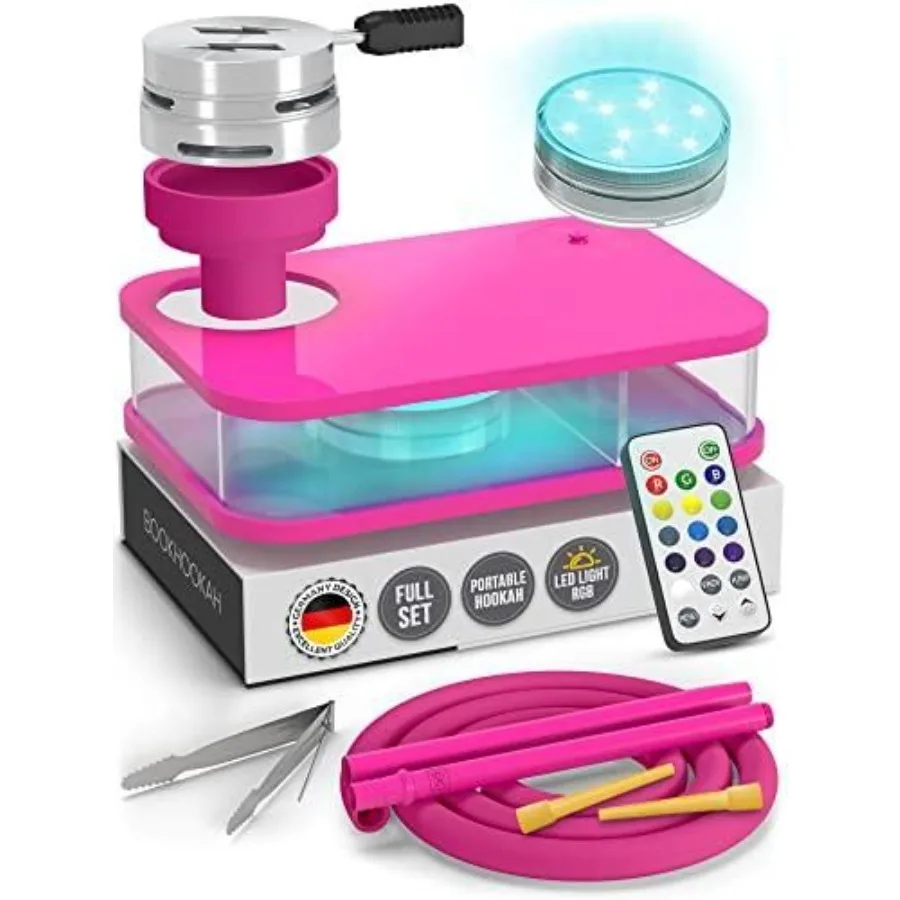 

Pink Hookah Set Premium Portable With Everything And Case For Travel Flat Hookah Box With Charcoal Holder Coal Cover