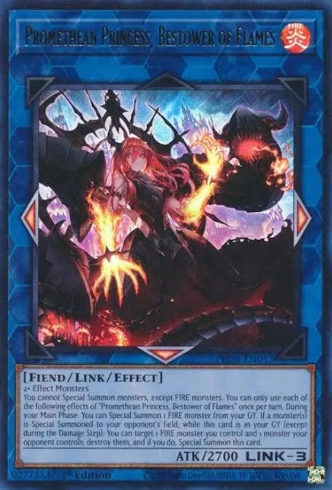 Yugioh KONAMI Дуэль Монстры PHNI-AE052 Promethean принцесса, Bestower of Flame Ultimate Редкие азиатские английские коллекции Мятная карточка