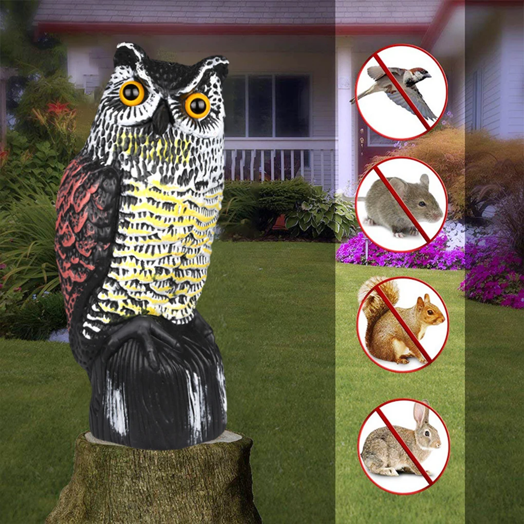 Owl Scare Bird Control Devices with 360° Swivel Head Fake Owl Scarecrow Decoy Lifelike Simulation Owl Bird Deterrent Waterproof