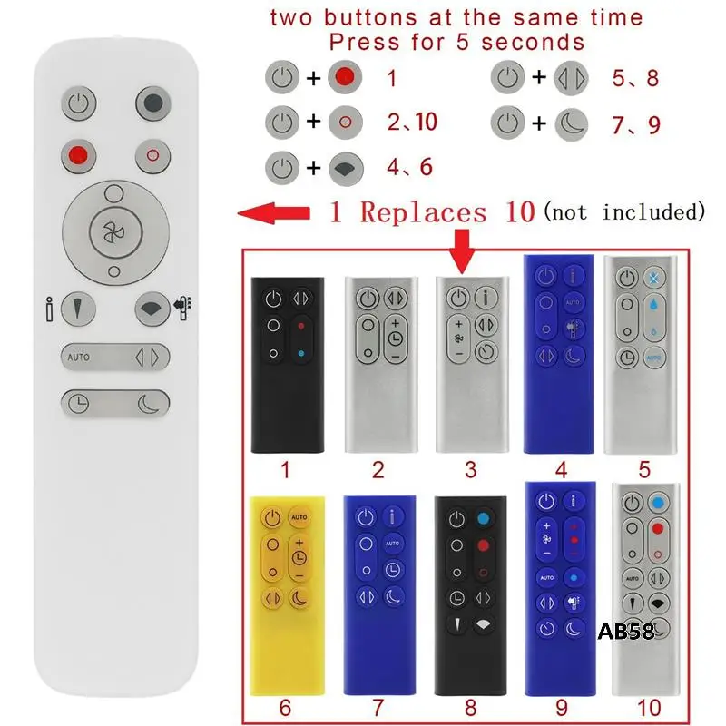 2X 10 In 1 Remote Control For Dyson Humidifier Heating And Cooling Fan DP01 DP03 TP02 TP03 AM06 AM07 AM08 AM11 TP00 TP01