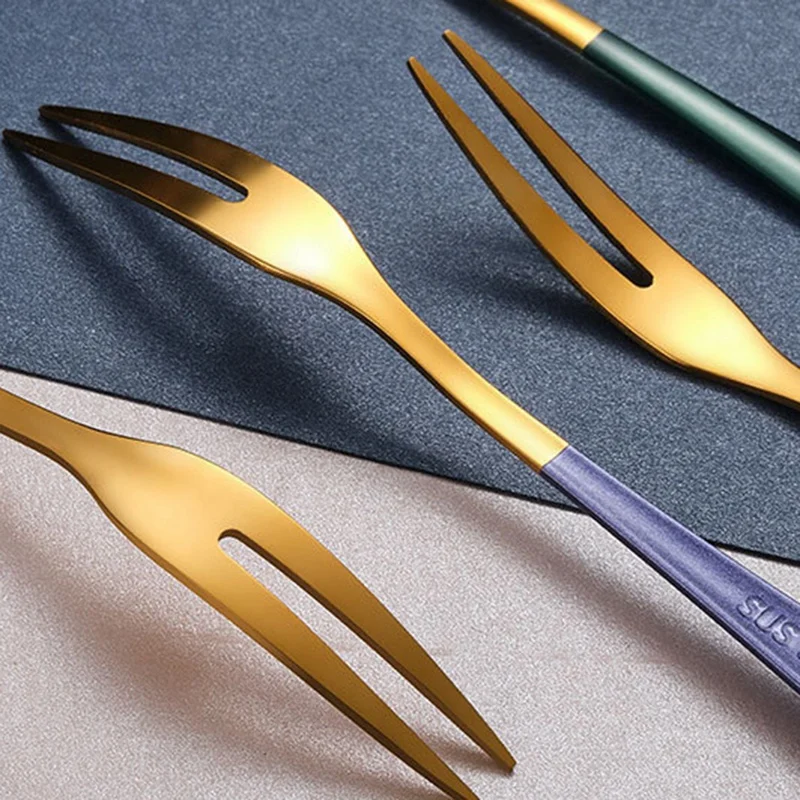 Fruit Fork Luxury Stainless Steel Gold Cake Dessert Forks Lovely Mini Fork Used For Cake In Party Snail Fork Restaurant