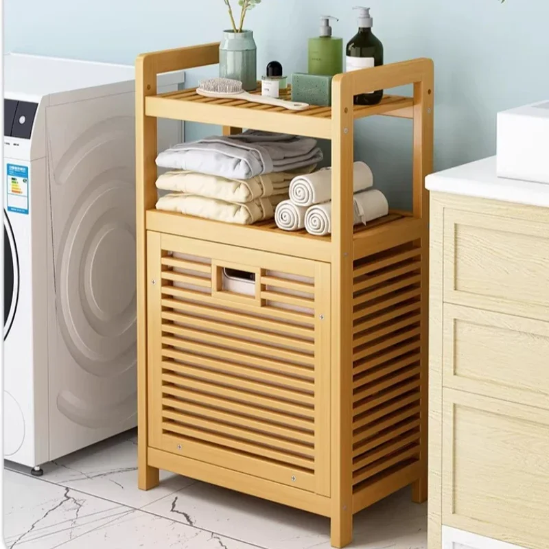 Multi-Tier Bamboo Laundry Hamper with Ventilated Design, Spacious Bathroom & Home Storage Organizer, Natural Floor Standing Rack view 3